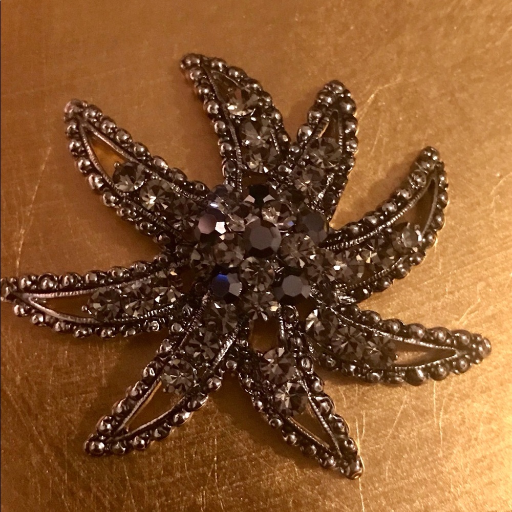 Vintage hematite and crystal brooch